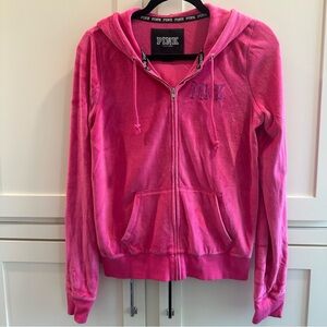 PINK NWOT Victoria’s Secret Velour Sequins Retro Bling Pink Hoodie Women’s Sz M
